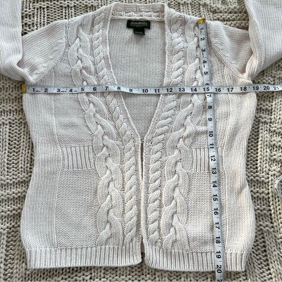 Eddie Bauer Cable Knit Soft  Ivory Long Sleeve One Hook Cardigan Sweater - Picture 8 of 10